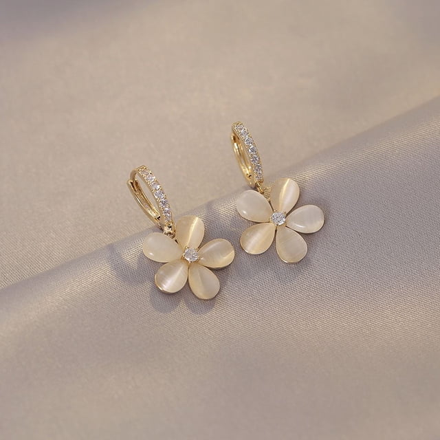 Pendientes de flor de piedra de ojo de gato con hebilla de oreja que combinan con todo, elegantes y modernos pendientes de nicho coreanos