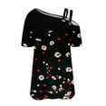 thumbnail image 4 of Summer Trendy Tops, Womens Off The Shoulder Floral Going Out T Shirts Short Sleeve O-ring Strappy Tshirts Summer Blouses (2XL, Black), 4 of 5