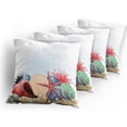 thumbnail image 5 of Ambesonne Ocean Throw Pillow Cover 4 Pack, Summertime Seaside Pearl, 20", Red Beige Grey, 5 of 7