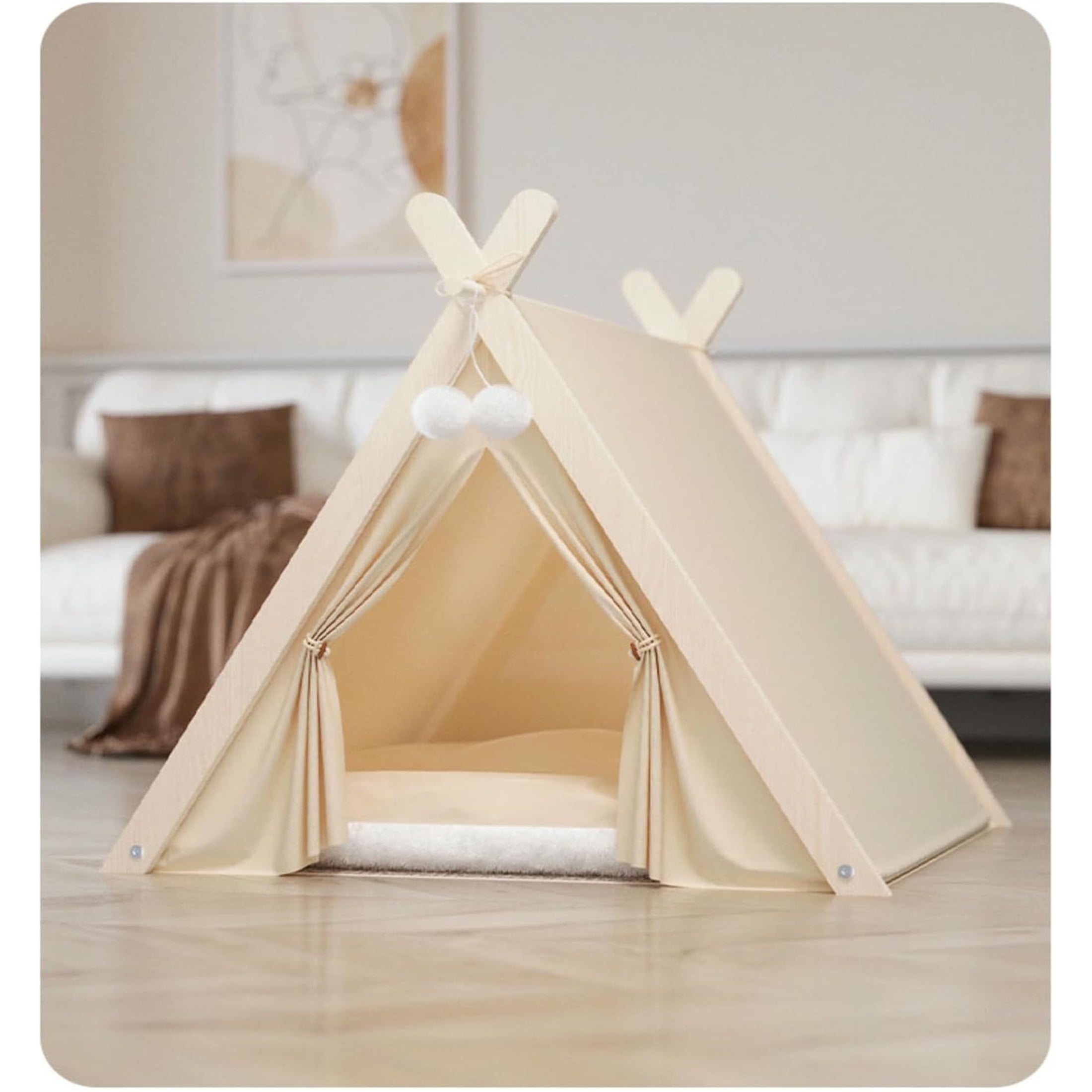 UOSIA Dog Teepee Bed Portable Pet Tent for Small Dogs with Soft Cushion 24inch