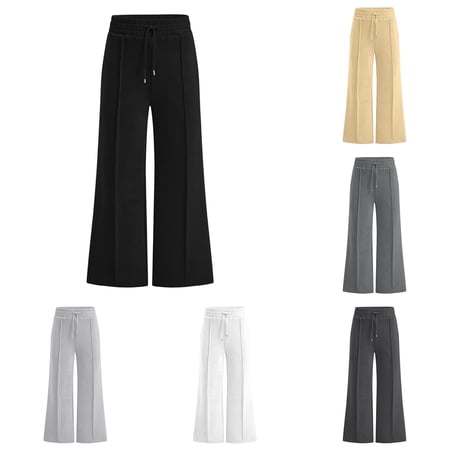 Girl s Sweatpants Wide Leg Sweat Pants Elastic Waist Soft Long Trousers with Pockets Fall Outfits 15-16 Years