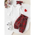 thumbnail image 4 of Baby Toddler Girls 3 Piece Outfit 0 3 6 12 18 24 Months Ribbed Long Sleeves Romper and Plaid Pants with Belt Headband Set Cute Clothes, 4 of 8