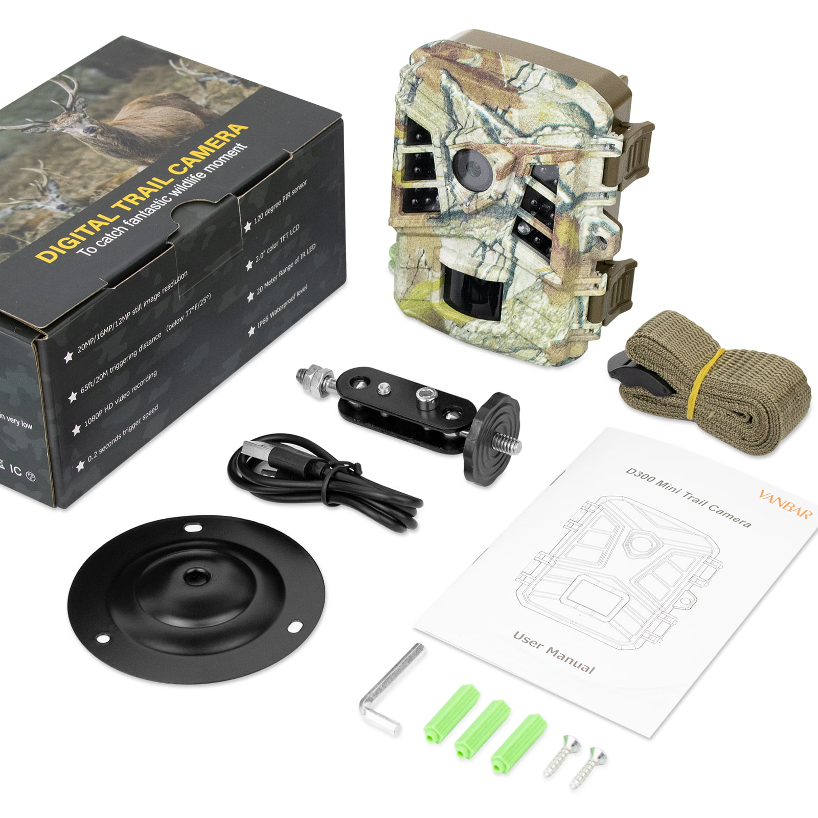 VANBAR 1080P 20MP Trail Camera with Night Vision,Super Fast 0.2s Deer Game Camera for Wildlife Hunting Monitor,with 32GB Card and Baterries