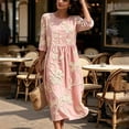thumbnail image 4 of Ahabrexf Summer Dresses for Women, Floral Embroidered 3/4 Sleeve Round Neck Casual Midi Dress for Beach Vacation Wear, 4 of 8