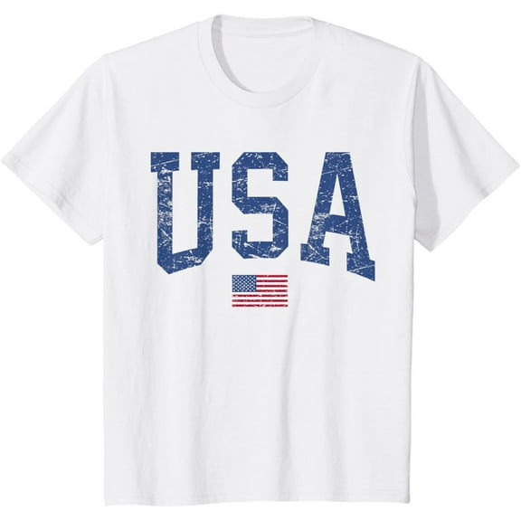 USA Boy Kids Patriotic American Flag Distressed T-Shirt