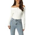 thumbnail image 4 of MODA NOVA Juniors Off Shoulder Ribbed Knit Casual Long Sleeve Solid Sweater Pullover Top, 4 of 6