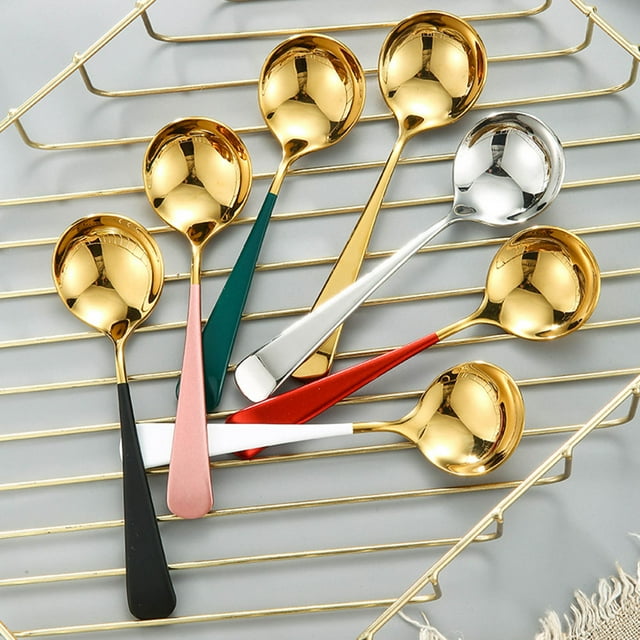 TEHAUX Golden Serving Spoons Long Handle Simple Design for Dinner 1Set