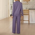 thumbnail image 4 of YOIAVAIOY Womens Pajama Sets 2 Piece Ribbed Knit Lounge Set Button Down Shirts and Wide Leg Pants Matching Sets Soft Knitted Pjs Sleepwear Set Purple M, 4 of 6
