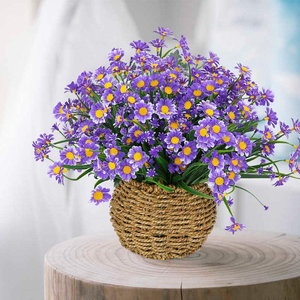6 Bundles Outdoor Artificial Daisies Fake Flowers UV Resistant Shrubs, Faux Plastic Greenery for Indoor Outside Hanging Plants Garden Porch Window Box Home Wedding Farmhouse Decor (White)