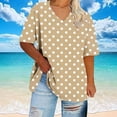 thumbnail image 5 of QQAMB Women's T-Shirts Plus Size V-Neck Novelty Printed Short Sleeve Casual Loose Summer Trendy Lightweight Blouse T-Shirts Khaki M, 5 of 5