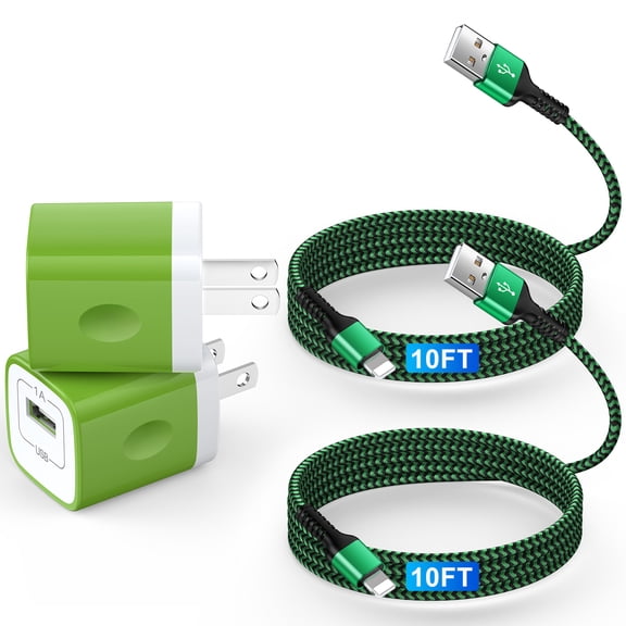 HAOANO USB Charger Block,2Pack Android Charger Block USB Power Adapter USB Wall Plug Fast Charging Block w/ USB Charging Cable 10FT Charger Cable Cords 10Feet Compatible for iPhone 14 13 12 11,Green