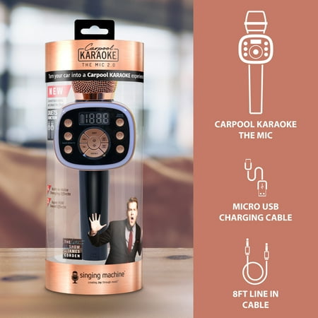 Singing Machine Bluetooth Carpool Karaoke Microphone 2.0, Stand Alone Mic, CPK565RD, Rose Gold