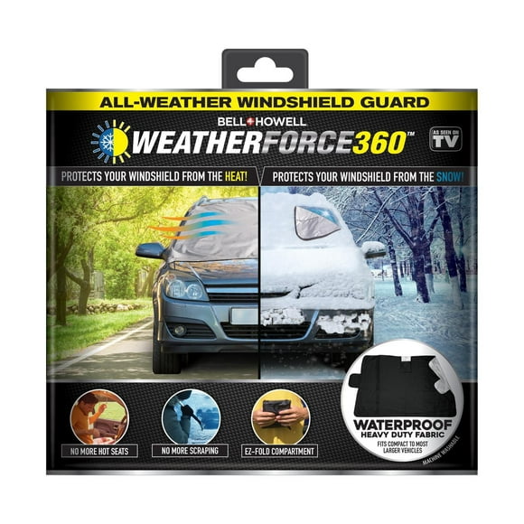 WEATHERFORCE 360 by Bell+Howell All-Weather, Heavy-Duty and Reversible Windshield Protector 6 feet by 10 feet Fabric for Any Car Protects from Heat and Snow Comes with Anti-Theft Panels As Seen On TV