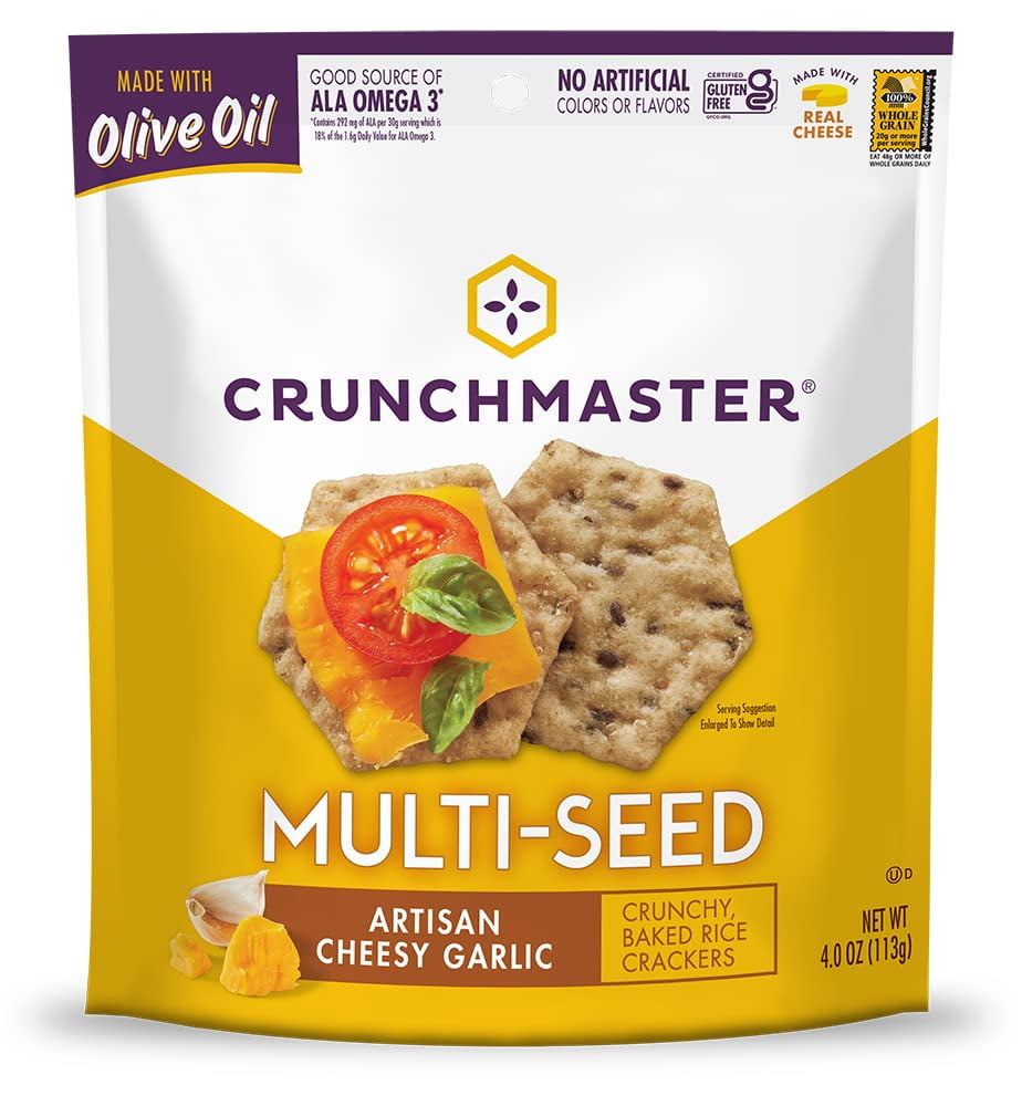 Crunch Master Multi-Seed Crackers Artisan Cheesy Garlic Bread 4 oz Pack of 2