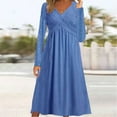 thumbnail image 4 of IROINNID Maxi Dress for Women Fall Winter Casual Loose Solid Color Long Sleeve V-Neck Long Dress,Blue, 4 of 6