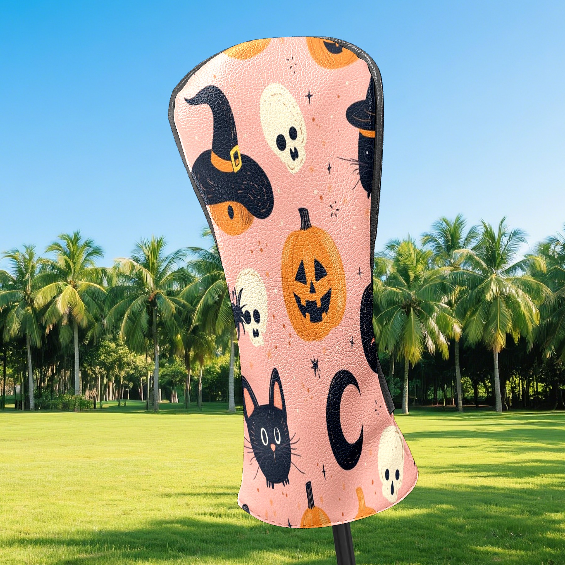 Golf Club Covers PU Leather Waterproof Head Covers for Fairway Woods Hybrids Halloween Pattern Unisex Fits Most Brands