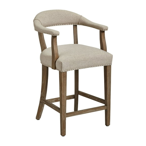 Whiteoak Solid Wood & Linen Counter Stool, 25.5-inch Seat Height