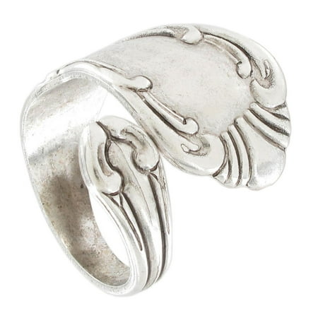 Antiqued Silver Tone Ring - Antiqued Silver Tone Flatware Classic Spoon Adjustable Ring