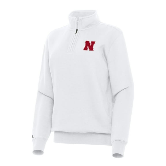 Women's Antigua White Nebraska Huskers Victory Quarter-Zip Sweatshirt
