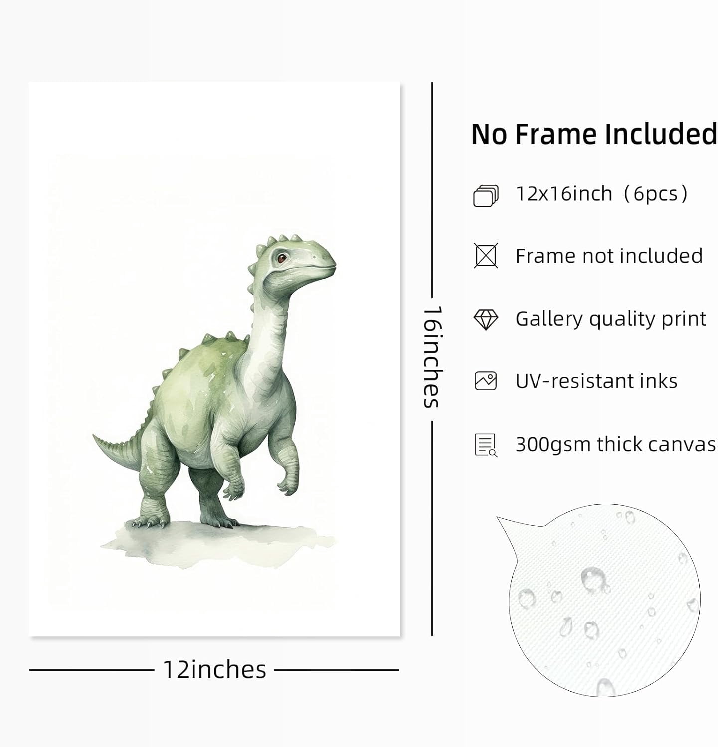 Dinosaur Watercolor Wall Art Decor Dino Boys Room Canvas Wall Art Nursery Kids Prints Toddler Dinosaur Poster Boys Kids Artwork Dinosaur Nursery Pictures for Boys Room 12x16 Inch Unframed Set of 6