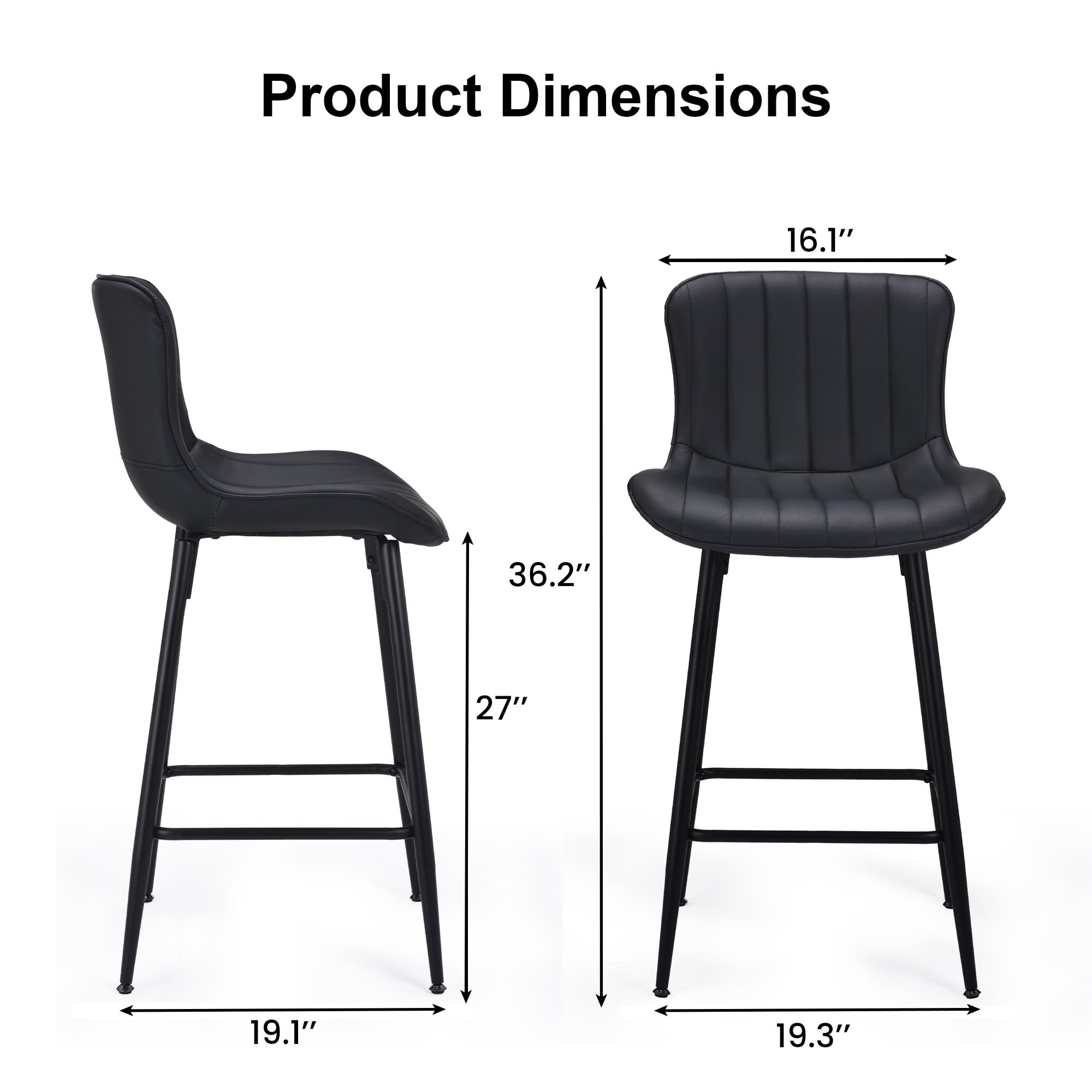 MAYEERTY Black 2-Pack Faux Leather Counter Bar Stools, Modern Design for Kitchen Islands & Dining Rooms