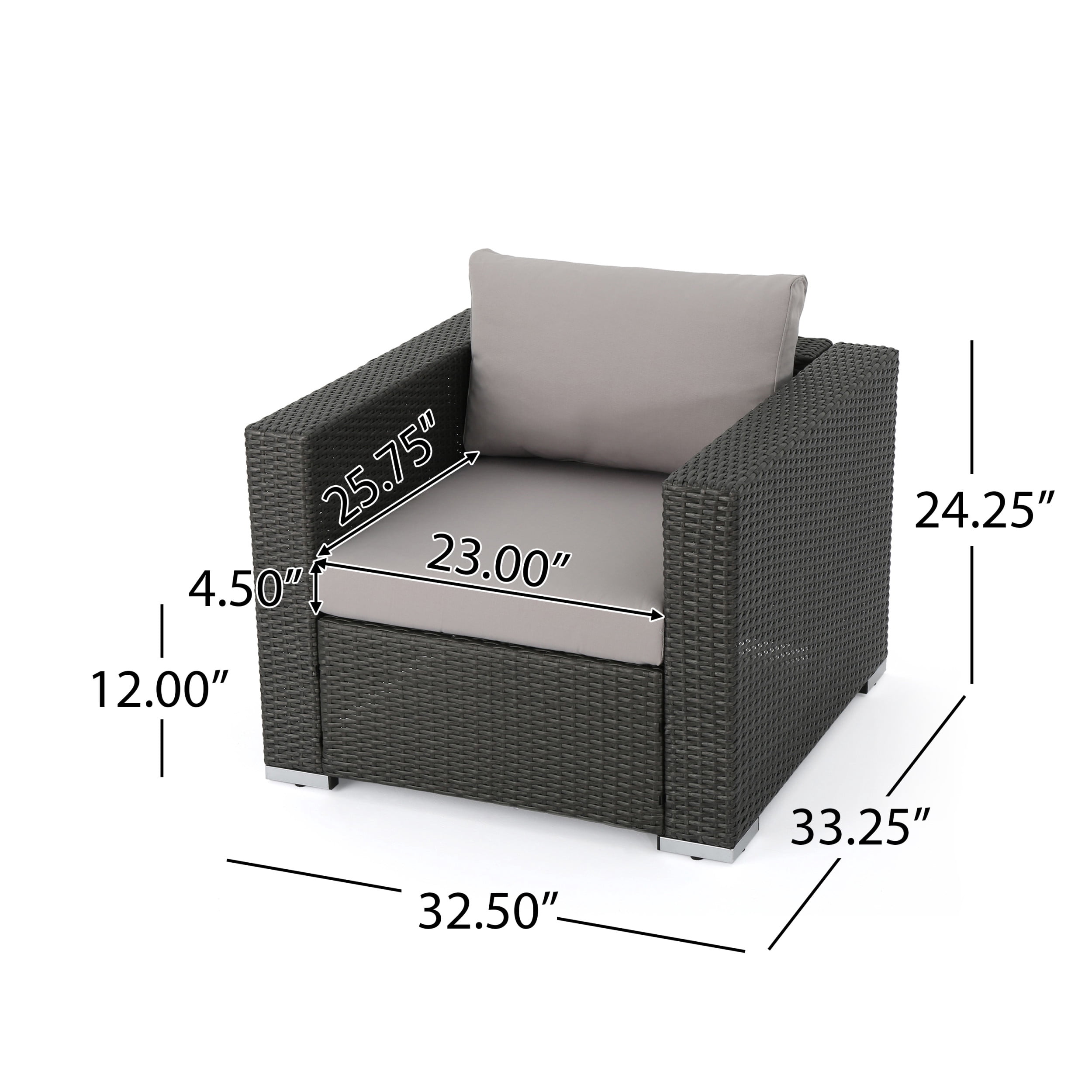 Rosen Wicker Outdoor Club Chair with Cushions, Gray, Light Gray