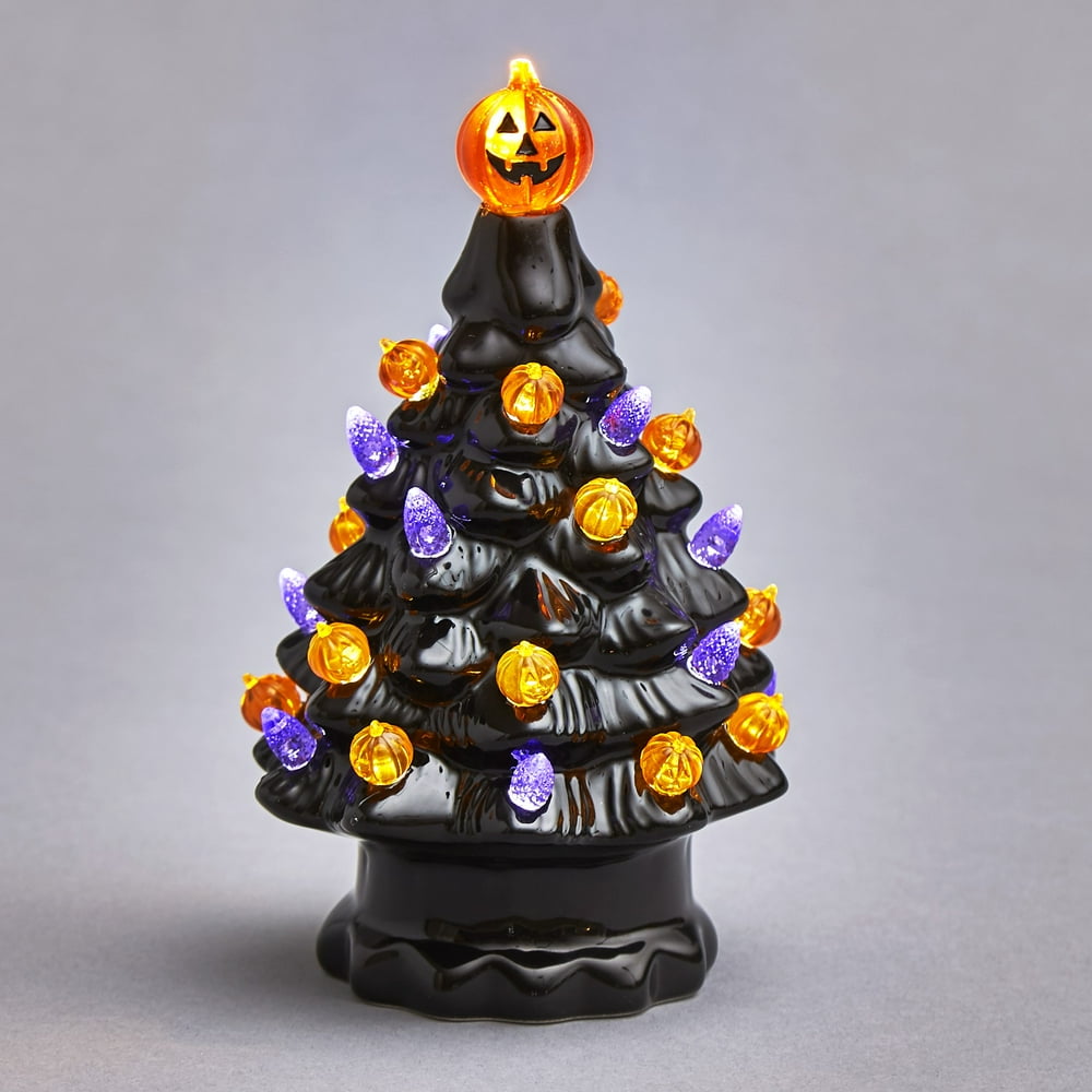 Lighted Ceramic Halloween Tree Decoration Battery Powered Accent