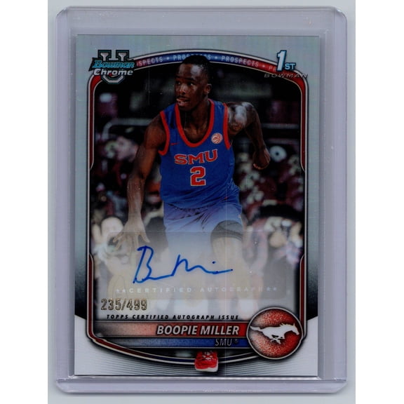 2025-26 Bowman Basketball Boopie Miller CPA-BR Refractor Auto /499 SMU Mustangs Basketball Card SMU Mustangs NCAA Autographed Basketball Trading Card
