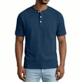 thumbnail image 2 of Fengqque Mens Henley Shirts Short Sleeve Casual Summer Basic T-Shirts 3 Button Solid Collarless Shirts for Work Navy S(S), 2 of 6