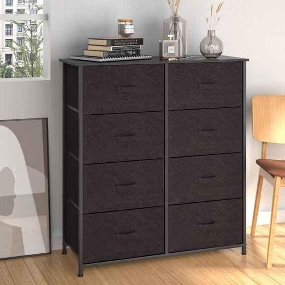 Dextrus Fabric Dresser 8 Drawers Storage Unit for Closets, Metal Frame, Expresso Brown