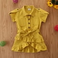 thumbnail image 6 of WOLLED Baby Toddler Girls Summer Lapel Short Sleeve Dresses Solid Ruffles Shirt Dress V Neck Birthday Princess Dress for 1-6 Years Old, 6 of 11