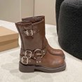 thumbnail image 5 of R-453 Brown Womens Trendy Fall Winter Short Boots Buckle Thick Bottom Thick Heel Solid Color Round Head Fashionable Casual Versatile Footwear, 5 of 9