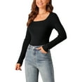 thumbnail image 4 of INSPIRE CHIC Women's Fall Winter Square Neck Long Sleeve Sweater Bodysuit Blouse Casual Tops L Black, 4 of 5