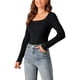 thumbnail image 4 of INSPIRAR CHIC Suéter de Cuerpo de Manga Larga con Cuello Cuadrado para Mujeres Otoño Invierno Blusa Casual Tops L Negro, 4 of 5
