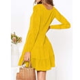 thumbnail image 2 of Vestido de corte A amarillo transpirable, de color puro, mangas largas, de crepé de poliéster, perfecto para ir de compras y para uso diario, talla XL, 2 of 4