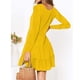 thumbnail image 2 of Vestido Aline con cuello en V Transpirable Agradable para la piel Color puro Fibra de poliéster Pliegue Vestido de manga larga para ir de compras La vida diaria Amarillo M, 2 of 4