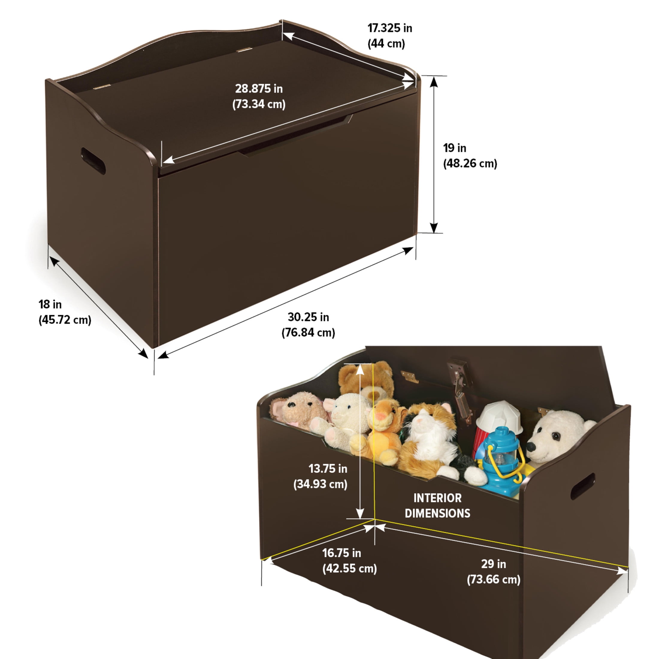 Badger Basket Child's Wooden 25 gal Bench Top Toy Box, Espresso