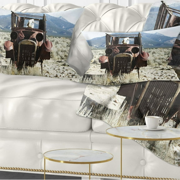 Designart Retro Car in Mountainous Area - Landscape Printed Throw Pillow - 12x20