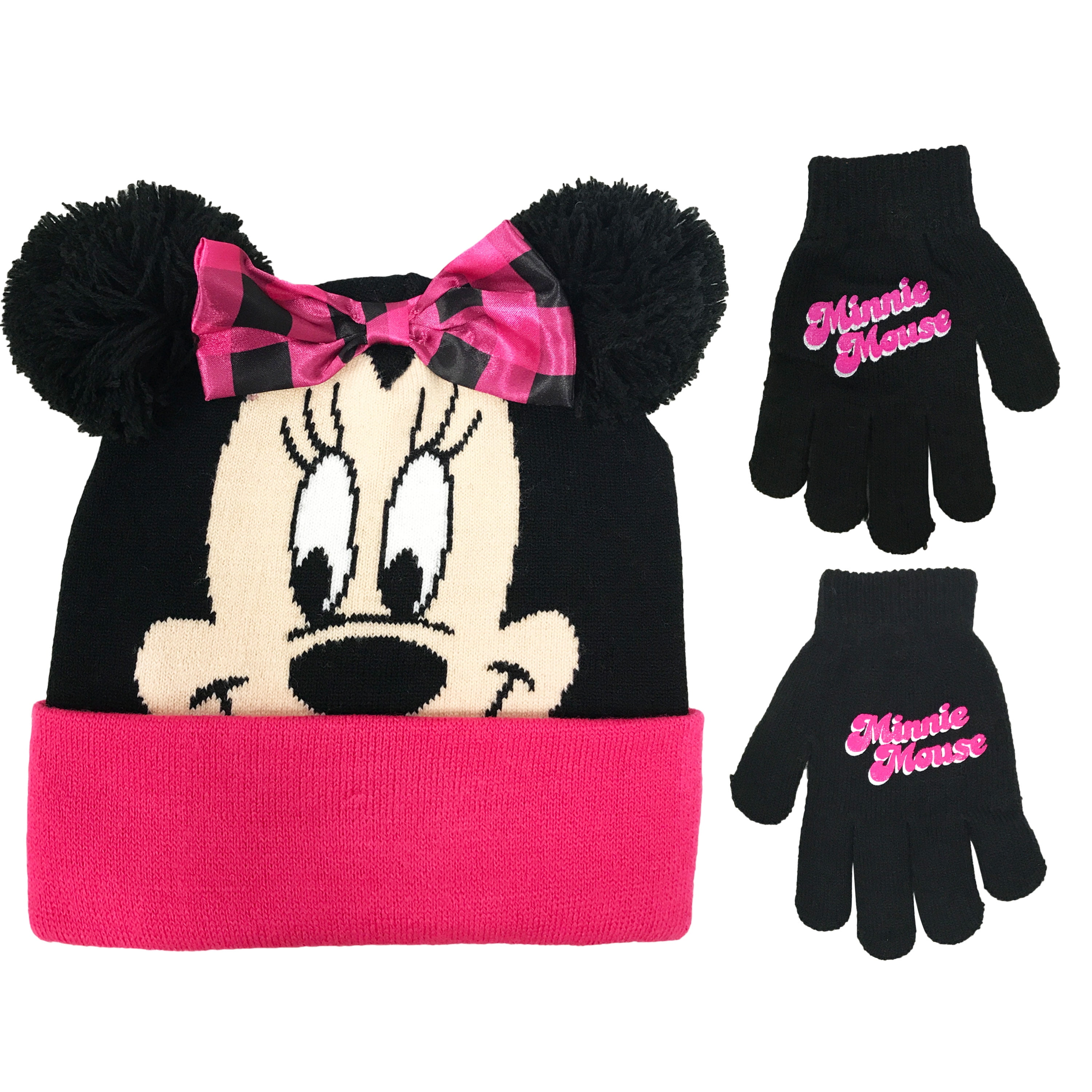 Disney Minnie Mouse Girls Winter Hat and Gloves Cold Weather Set, Age 4