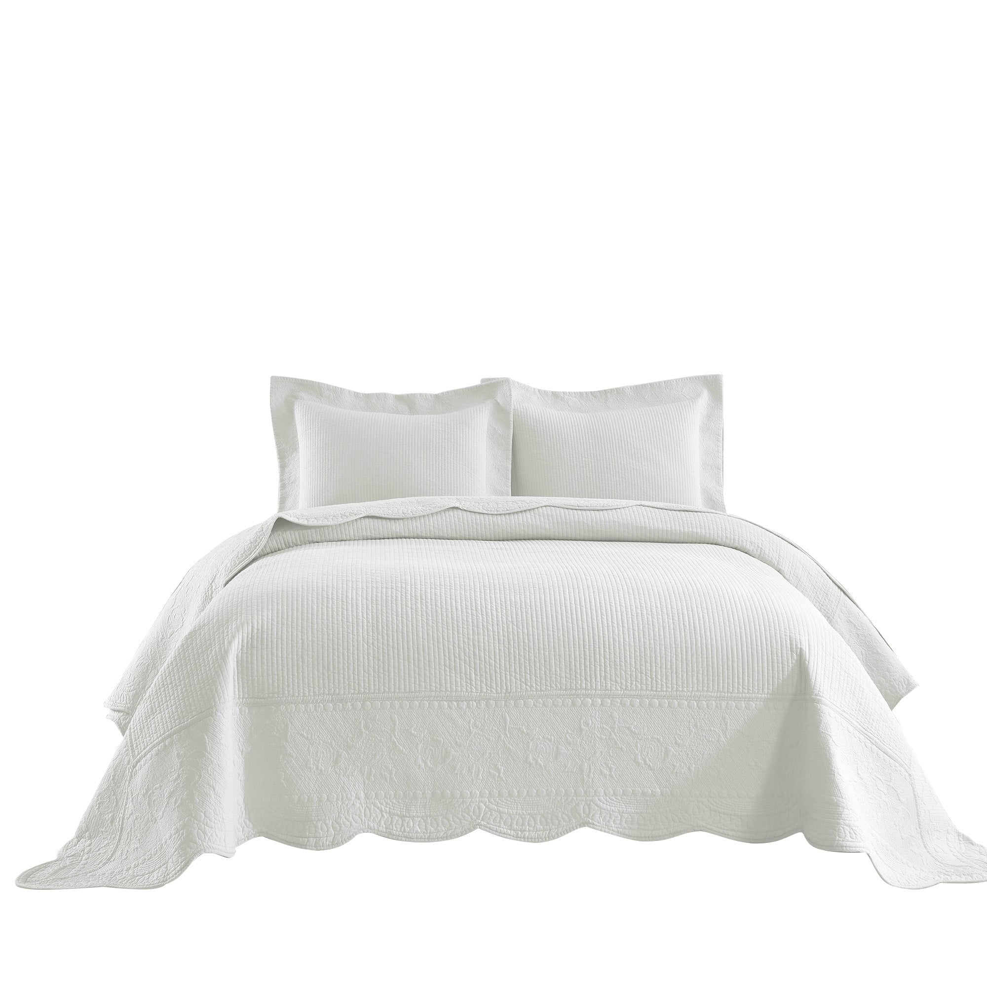 MarCielo 3-Piece Elegantly Embroidered 100% Cotton Oversized Quilt Bedspread Set TG