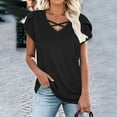 thumbnail image 4 of Olyvenn Summer Tops Women Fashion Criss Cross Strappy V Neck Shirts New Petal Sleeve Dressy Blouses Solid Daily Tees Black S, 4 of 8