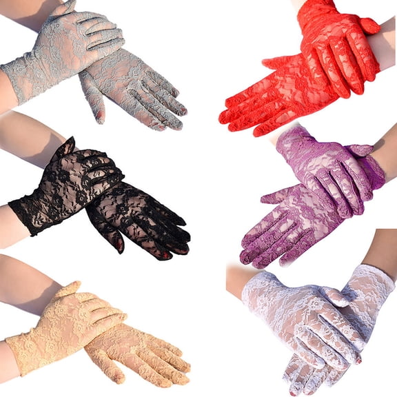 Floral Lace Gloves for Women Tea Party Short Lace Gloves Courtesy Dressy for Cosplay Dinner Party Evening