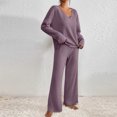 thumbnail image 4 of QATAINLAV Sales Of The Week Womens Fall 2 Piece Pajamas Sets Ribbed Knit V Neck Lounge Set Solid Casual Long Sleeve Shirts Matching Trousers Sweatsuits Purple L, 4 of 9