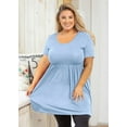 thumbnail image 3 of SHOWMALL Plus Size Clothes for Women Short Sleeve Light Blue 4X Crewneck Summer Tunic Dress Pleated Flowy Maternity Loose Fit Babydoll T Shirt, 3 of 7