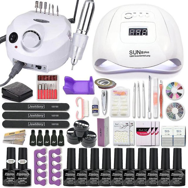 Juego de manicura Kit de uñas acrílicas con 120/80/54w lámpara de uñas 35000rpm taladro de uñas elegir esmalte de uñas de Gel todo para Manicuresun Set1- Aespa oso de fresa Hogar