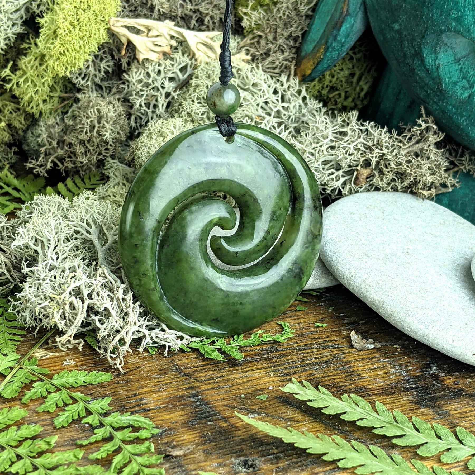 81stgeneration Men's Hand Carved Nephrite Jade Large Double Koru