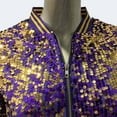 thumbnail image 5 of Womens Jackets Sequin Baseball Jacket Long Sleeve Front Zip Bomber Blazer Glitter Coats, 5 of 6