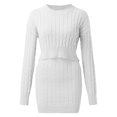 thumbnail image 3 of Vestido de punto para mujer, conjunto de dos piezas, top de cuello redondo y minifalda de punto, falda lápiz, conjunto de 2 piezas ajustado con elástico, vestido estilo jersey, manga larga, 3 of 6