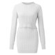 thumbnail image 3 of Vestido de punto para mujer, traje de dos piezas, top con cuello redondo y minifalda de punto, falda lápiz, conjunto de 2 piezas, vestido de jersey, monocolor, manga larga, jersey corto, vestido de, 3 of 6