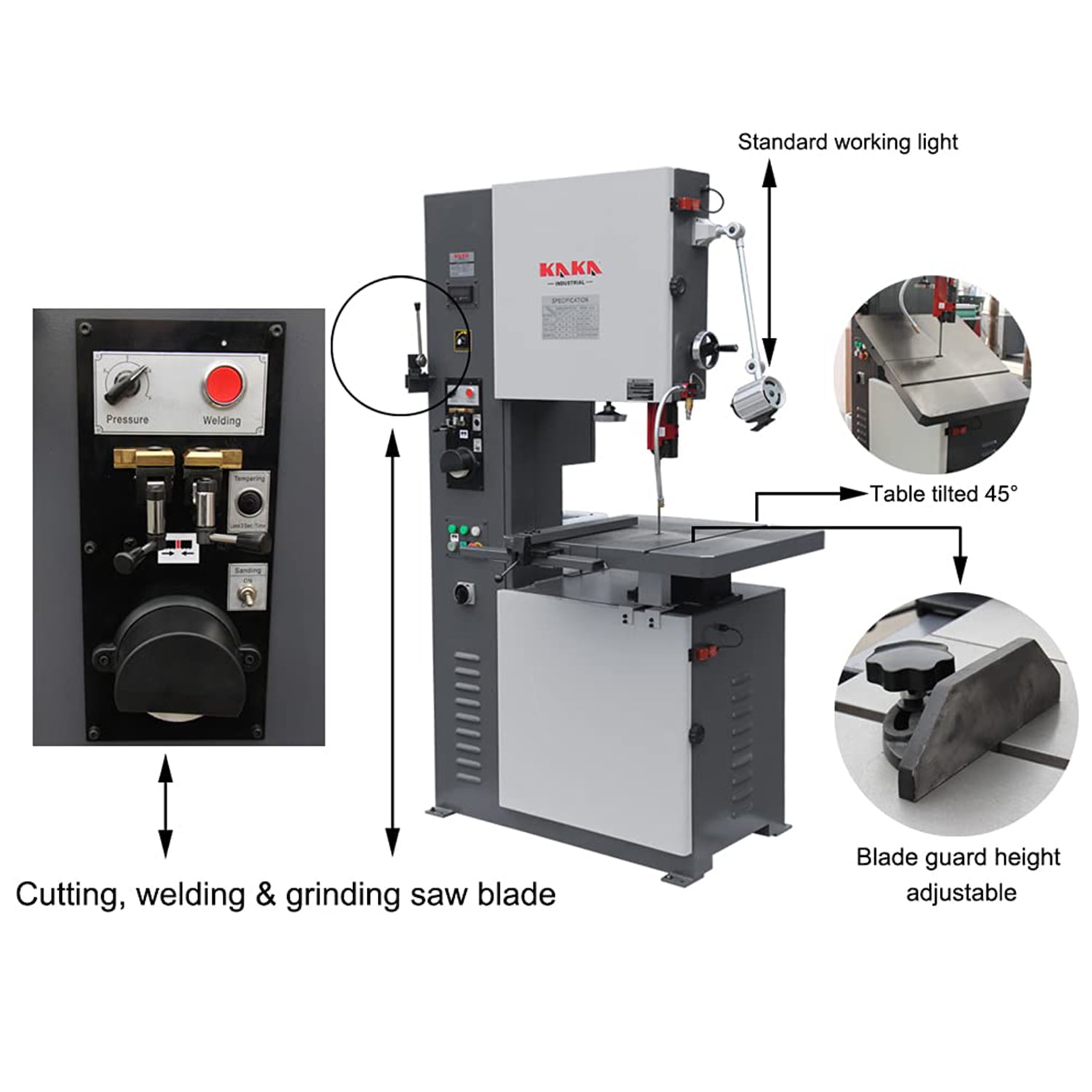 Metal Cutting Band Saw, 16 inch Variable Speed Vertical Band Saw with Work table Can Be Tilted, Fence and Miter Gauge, 220V 1PH, VS1611